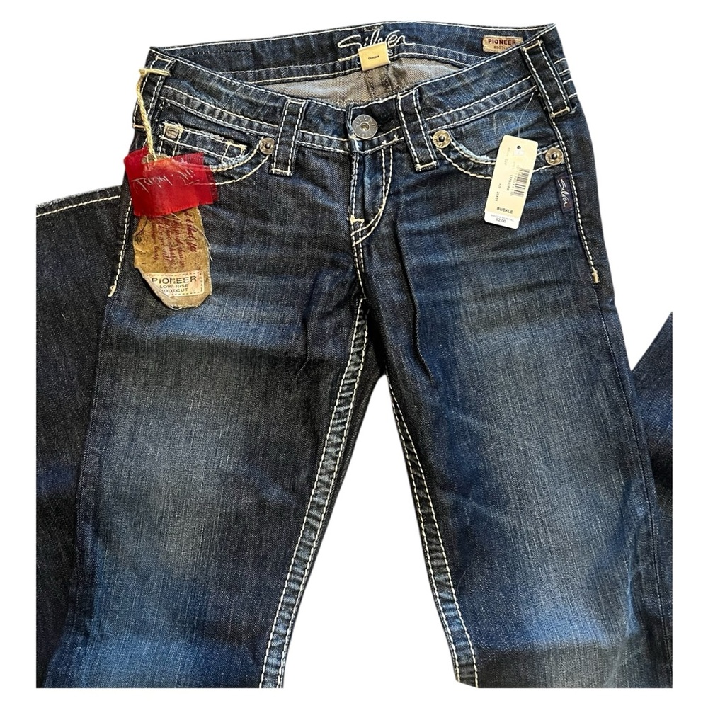 Silver Jeans Dark Blue Bootcut Jeans with White Stitching